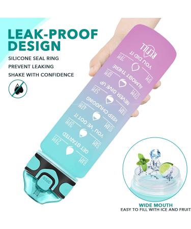 Enerbone 32 oz Motivational Water Bottle with Times & Straw - Leakproof, BPA-Free - Green-Purple - Buy Online on GoSupps.com