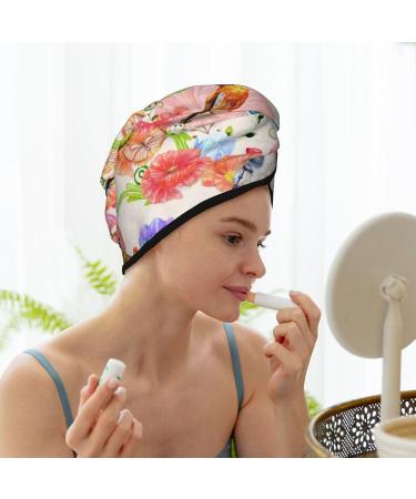 Flowers and Birds Watercolor Hair Towel | Super Absorbent Coral Velvet Wrap for Women | Quick Dry for Long Curly Thick Hair - Buy Online on GoSupps.com