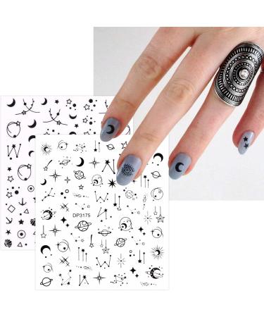 8 Sheets Black Star Moon Nail Art Stickers Decals Self-Adhesive Metallic Ramadan Zodiac Design Manicure Tips Nail Decoration for Women Girls - Buy Online on GoSupps.com