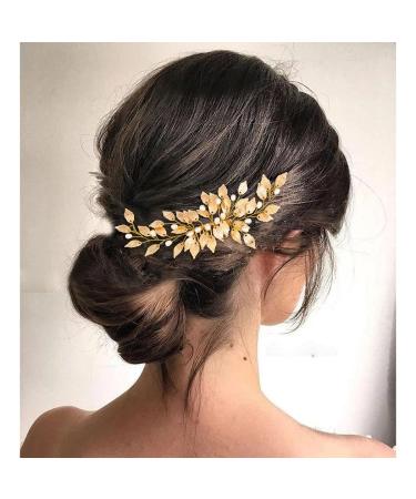 Gorais Leaf Bride Wedding Hair Comb - Gold Bridal Hair Piece with Pearl Accents for Women and Girls - Buy Online on GoSupps.com