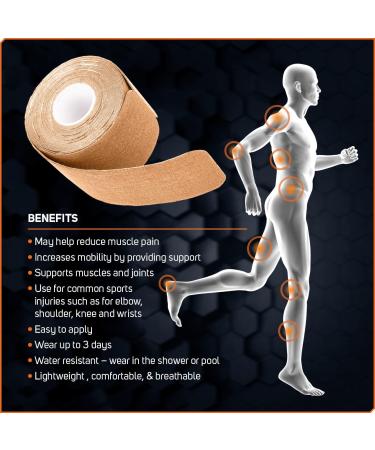 Care Science Waterproof Kinesiology Tape  Precut Water Resistant Strips  Elastic Athletic Tape for Sports & Weightlifting  Supports Muscles & Joints  Muscle Strain Relief  Tan  2 Rolls  40 Count - Buy Online on GoSupps.com