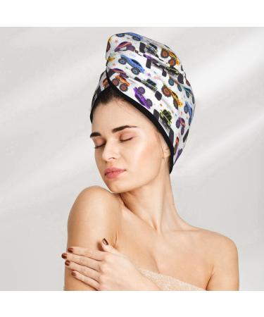 Ultra Plush Microfiber Hair Towel Wrap for Women - Ultra Absorbent Twist Hair Turban for Curly Long & Thick Hair - Cartoon Monster Trucks Design - Buy Online on GoSupps.com