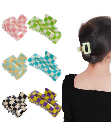 Tongcloud 6 pcs Checked Hair Clip Set - Large and Small Acrylic Claw Clips for Women Girls - Strong Hold, Black and White Grid Design - Buy Online on GoSupps.com