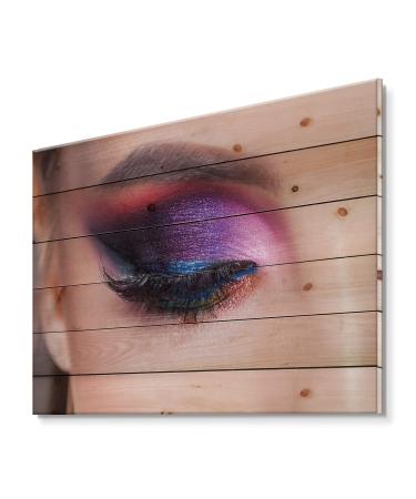 DesignQ Bright Eye Makeup In Luxurious Blue Shades Modern & Contemporary Wood Wall Decor Purple Wood Wall Art Large People Wood Wall Panels Printed On Natural Pine Wood Art