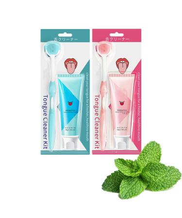 Probiotic Tongue Cleaning gel set tongues cleaning gel set oral hygiene Brush & tongue cleaning gel tongue cleaning gel mint with tongue scraper (MINT+PEACH)