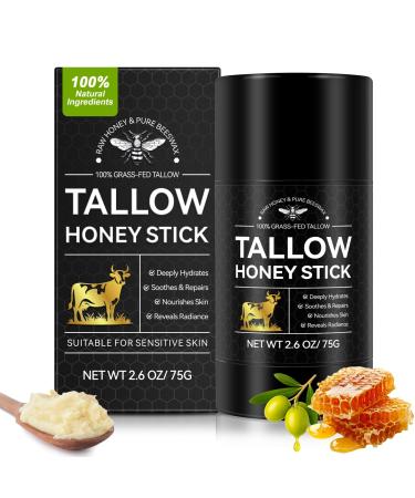 Shuangjia Eloix Tallow Honey Balm & Stick, All-Natural Moisturizer with Beef Tallow and Raw Honey for Face & Body, Handmade Formula for Dry, Sensitive Skin, Promotes Longevity, Firming & Hydration