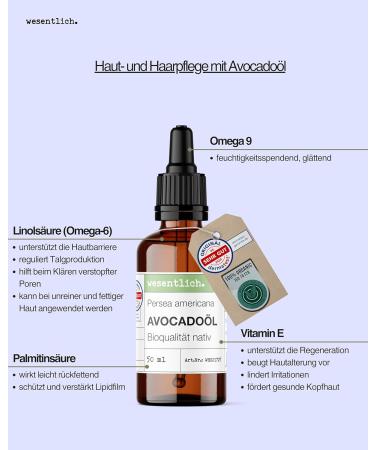  wesentlich. Essentially. Organic avocado oil 50 ml with dropper | Rich care for dry skin and brittle hair | Cold-pressed & pure | For face and body - Buy Online on GoSupps.com
