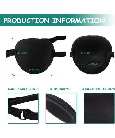 SULIVES 2 Pcs Adjustable Medical Eye Patches for Adults - Black Blue 3D Groove Design - Suitable for Amblyopia, Strabismus, Surgery Recovery - Left & Right Eye - Buy Online on GoSupps.com