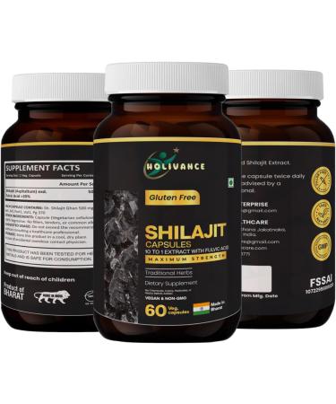 HOLIVANCE Himalayan Shilajit Capsules 500mg | 10:1 Purified Extract with Fulvic Acid & Trace Minerals | Vegan Non-GMO Gluten-Free | Herbal Dietary Supplement 60 Veg Capsules - Buy Online on GoSupps.com