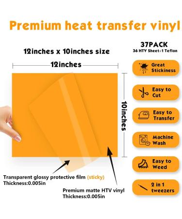 37 Pack HTV Heat Transfer Vinyl Bundle - 12x10 Iron On Vinyl for Cricut & Heat Press Machine - Assorted Colors for DIY Fabrics & T-Shirts - Buy Online on GoSupps.com