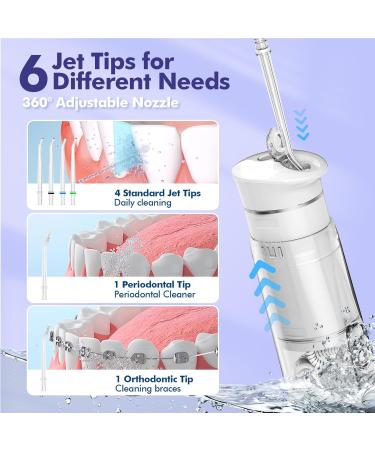 Bezvoi Mini Portable Water Flosser 5 Modes Water Flossers with 6 Tips IPX7 Waterproof Water Floss with Telescopic Water Tank for Home & Travel White - Buy Online on GoSupps.com