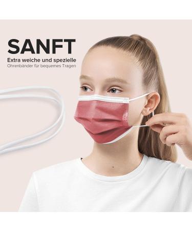 50 Small Red Disposable Face Masks | Made in Germany | CE Certified | Triple Layer Filtration | Elastic Earloops | Breathable | Type IIR - 99.78% Filtration - Buy Online on GoSupps.com
