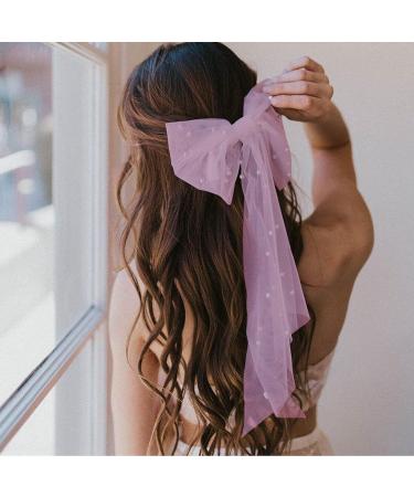 Pink Pearl Bow Veil Hair Clip for Women and Girls | Tulle Bridal Hair Accessory - Buy Online on GoSupps.com