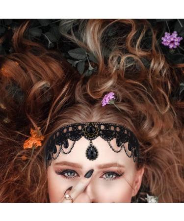 Halloween Lace Hairband | Gothic Lolita Crown & Vampire Headdress | Black Gemstone Hairband for Parties - Buy Online on GoSupps.com