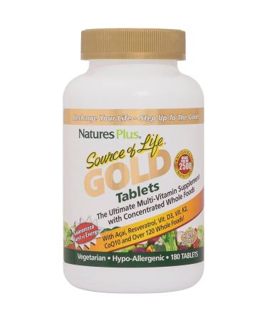 NaturesPlus Source of Life Gold Multivitamin - 180 Tablets - with Vitamins D3 B12 & K2 - Blood Bone & Immune Support - Vegetarian & Gluten Free - 60 Servings