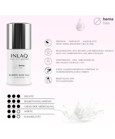 INLAQ 2in1 Rubber Base Gel UV HEMA Free Nude 6ml | Nail Polish Base Gel Cover Nude - Hard Gel for Nails | Up to 95% Opacity - Buy Online on GoSupps.com
