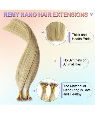 KOCONI Nano Ring Real Human Hair Extensions 22 50g 1g/Strand Nano Beads Keratin Tip Remy Hair #16/24 Ash Blonde Mix Bleach Blonde - Buy Online on GoSupps.com