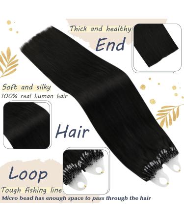 Ugeat Real Hair Microring Extensions - 40cm Micro Loop Black Hair Extensions | 50g with 50 Highlights | Premium Quality #1B - Buy Online on GoSupps.com