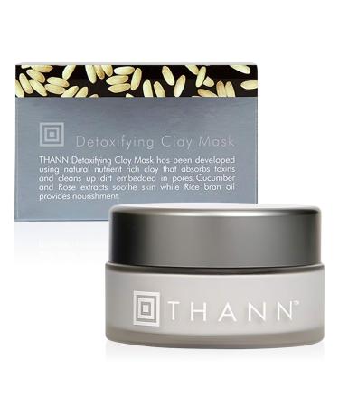 THANN Detoxifying Facial Clay Mask - Pore Minimizing Bentonite Clay Mask with Rice Bran Oil Cucumber and Rose Extracts Skin Detox Mask for Oil Control Paraben Free Alcohol Free (100 g / 3.5 oz.)