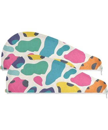 Colorful Leopards Hair Towel 2 Pack | Super Absorbent Quick Drying Hair Turbans for Women & Girls - Buy Online on GoSupps.com