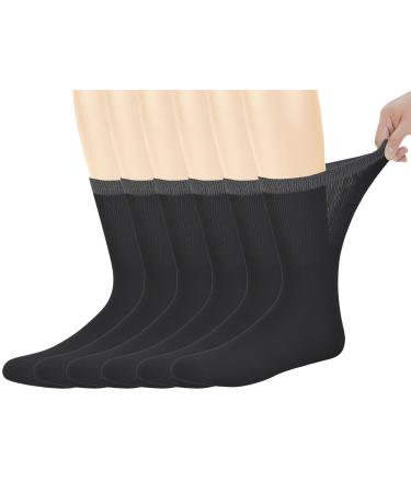 Yomandamor Best Mens Bamboo Mid-Calf Diabetic Socks With Seamless Toe 6 Pairs L Size(Socks Size:10-13) 6 Count (Pack of 1) 6 Pairs Black