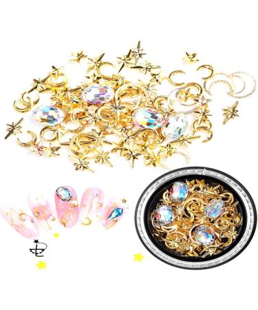 4 Boxes Nail Studs Gems Rhinestones Metal Moon Star Shaped AB Color Pearls 3D Nail Art Charms - Buy Online on GoSupps.com