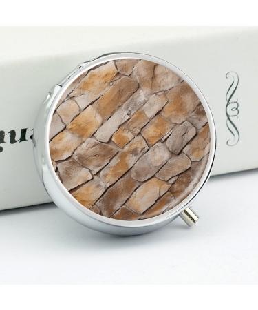 Round Pill Box Wall Texture Print | 3 Compartment Decorative Metal Pill Organizer | Portable Pocket Pill Case for Medicine - Buy Online on GoSupps.com