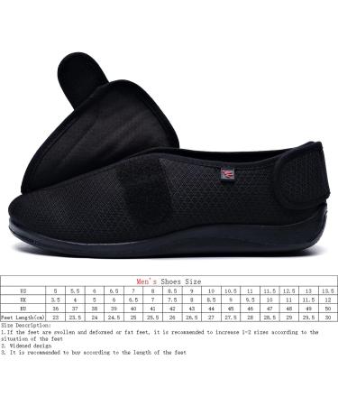 ZHENSI Men's Adjustable Slippers Wide Diabetic Swollen Feet Shoes - Breathable Non-Slip Memory Foam - Size 8, Black - Buy Online on GoSupps.com
