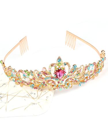 Araluky Gold Tiara & Crown for Women | Elegant Birthday & Wedding Decorations with Multicolor Crystals - Buy Online on GoSupps.com