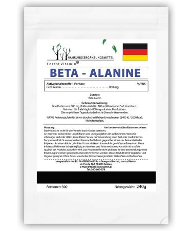 Forest Vitamin 100% Beta Alanine Powder - 240g | Pure Beta Alanine for Enhanced Performance | 300 Portions - Buy Online on GoSupps.com