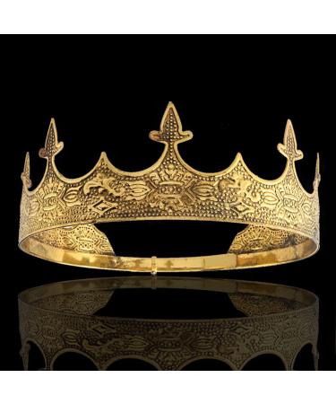 Royal King Diadem Men Metal Big Crown Hair Jewelry for Wedding & Prom - Dark Gold - Buy Online on GoSupps.com