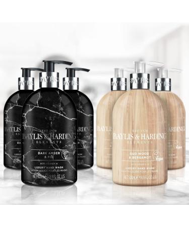 Baylis & Harding Elements Hand Wash Bundle - Dark Fig & Amber, Oud Wood & Bergamot - 6x500ml Vegan-Friendly Hand Wash Set - Buy Online on GoSupps.com
