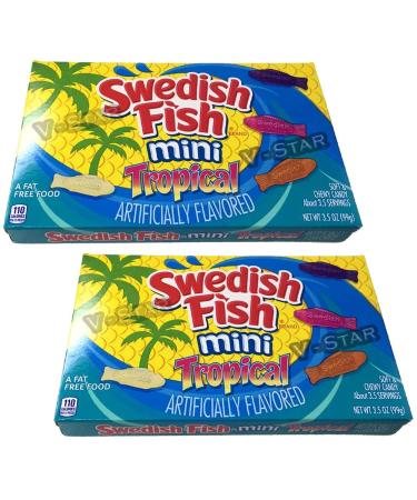 2 Boxes of SWEDISH FISH Mini Tropical Chewy Assorted 99g - American Candy