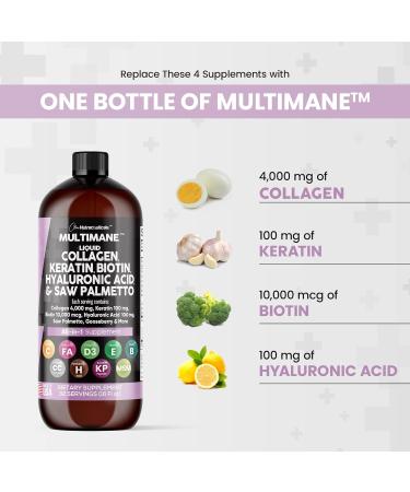 Premium Liquid Collagen with Biotin, Keratin, Saw Palmetto - Hair Skin and Nails Vitamins - Made in USA - 16 Fl. Oz - Buy Online on GoSupps.com
