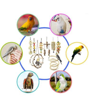CHICAB 8 Colorful Parrot Toys - Natural Wood Hammock & Perch for Small Birds | Eco-Friendly Bird Toys - Buy Online on GoSupps.com