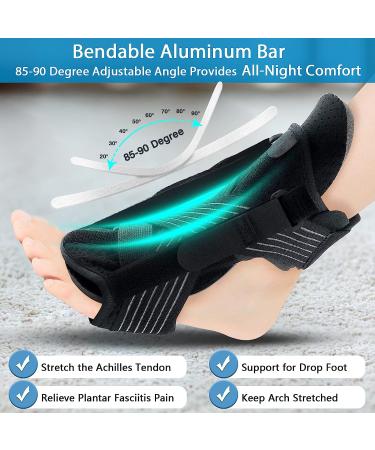 Plantar Fasciitis Night Splint 2.0 - Adjustable Relief Orthotic Brace for Women & Men - Double Dorsiflexion Straps - Black - Buy Online on GoSupps.com