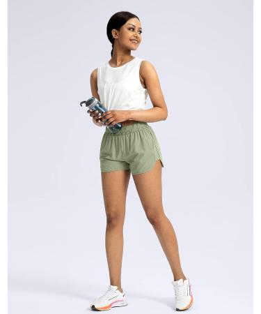 YYV Women's Running Shorts with Zipper Pockets - Quick-Dry Athletic Gym Shorts - Grey Sage, Medium - Buy Online on GoSupps.com