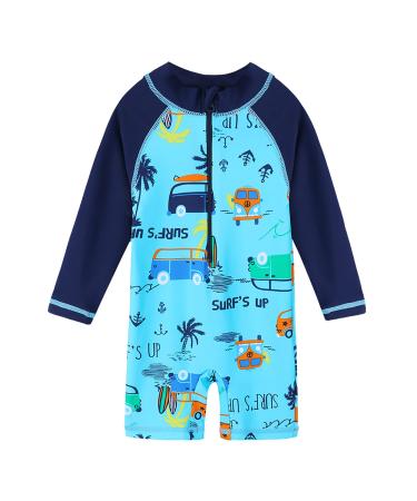 HUAANIUE Baby Boys Swimsuit Hat Short Sleeve One Piece Swimwear Zip Rash Guard Sun Protection Wetsuit Cap UPF 50+ 6M-4Y Swimming Hat Bathing Beachwear 1-2 Years 05 Car Swimwear