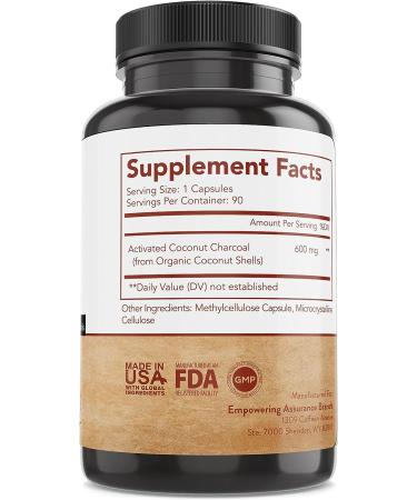Earth's Codes Activated Charcoal Capsules 600mg - Natural Detox, Gas Relief & Bloating Aid - 90 Vegan Capsules - Buy Online on GoSupps.com