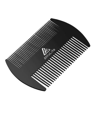 Metal Hair&Beard Comb - AhfuLife EDC Credit Card Size Comb Perfect for Wallet and Pocket - Anti-Static Dual Action Beard Comb (Stainless Steel Comb - Black) Stainless Steel Comb(Black)