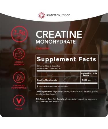 Smarter Nutrition Vegan Creatine Pills - 2500mg Creatine Monohydrate for Muscle & Endurance - 60 Capsules - Buy Online on GoSupps.com
