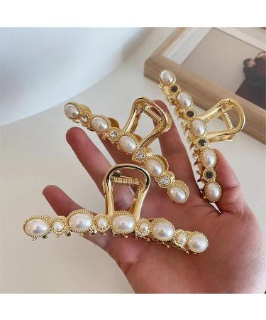 Agirlvct Pearl Hair Clips 3 Pack - Gold Hair Claw Clip with Rhinestone and Pearl, Strong Hold for Thick Hair - Summer Styling Accessory for Women and Girls - Buy Online on GoSupps.com