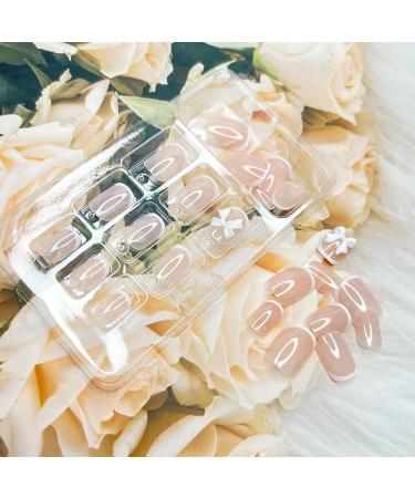 24PCS French Tip Press On Nails - Short Square Fake Nails with Bow Design | Glossy Reusable Full Cover False Nails for Women | Acrylic Glue-On Nail Art - Buy Online on GoSupps.com