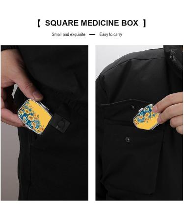 Shop Yellow & Blue Floral Print Pill Box - 2 Compartment Decorative Metal Pill Organizer for Travel | International Shipping Available - Buy Online on GoSupps.com