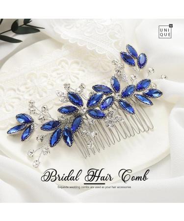 Crystal Bride Wedding Hair Comb - Silver Leaf Bridal Hair Accessories for Women - Rhinestone Party Prom Hair Piece (B Blue) - Buy Online on GoSupps.com
