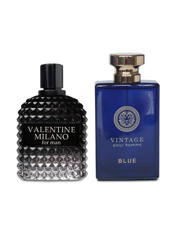 2PCS Valentine Milano/Vintage Blue Eau De Toilette for Men-Fresh Romantic Scent Perfume for Men 3.4 Fl Oz Each Mens Cologne For All Skin Daily Used MilanoMen/Vintage Blue