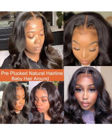 WENYU Brazilian Body Wave Lace Front Human Hair Wig - Pre Plucked with Baby Hair - 16 Inch 4x4 Closure - 9A Natural Black - for Black Women - Buy Online on GoSupps.com
