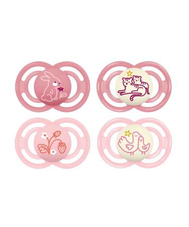 Mam Perfect Day & Night Schnuller in the 4-Set bright in the dark tooth-friendly baby pacifier from sustainable & organic-renewable materials with pacifier box 16+ mon rabbit/flower/bird 16+/silicone/day & night pink/Birds