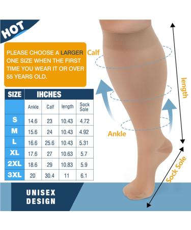 Plus Size Sheer Compression Socks (2XL-3XL) 20-30 mmHg Knee High Stockings for Circulation Varicose Veins Swelling & Edema Extra Wide Calf Beige - Buy Online on GoSupps.com
