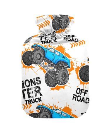 Hot Water Bottles with Cover Blue Yellow Monster Truck Hot Water Bag for Pain Relief Sore Muscles Arthritis Hot Water Bed Warmer 2 Liter